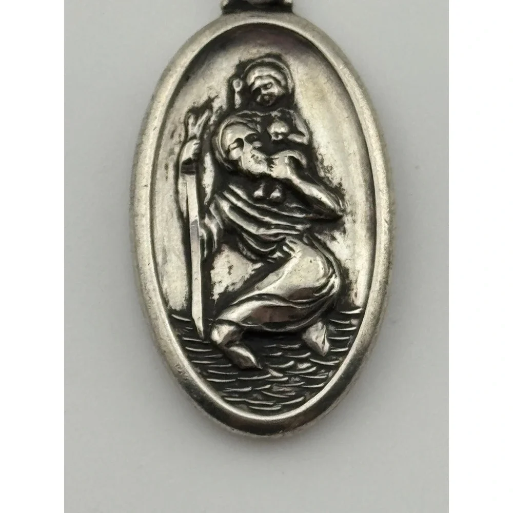 Vintage Theda Sterling Silver‎ Saint St Christopher Medal Pendant Oval Shape
